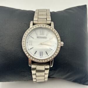 Kessaris Silver Tone Crystals Mother Pearl Women’s Watch Working New Battery